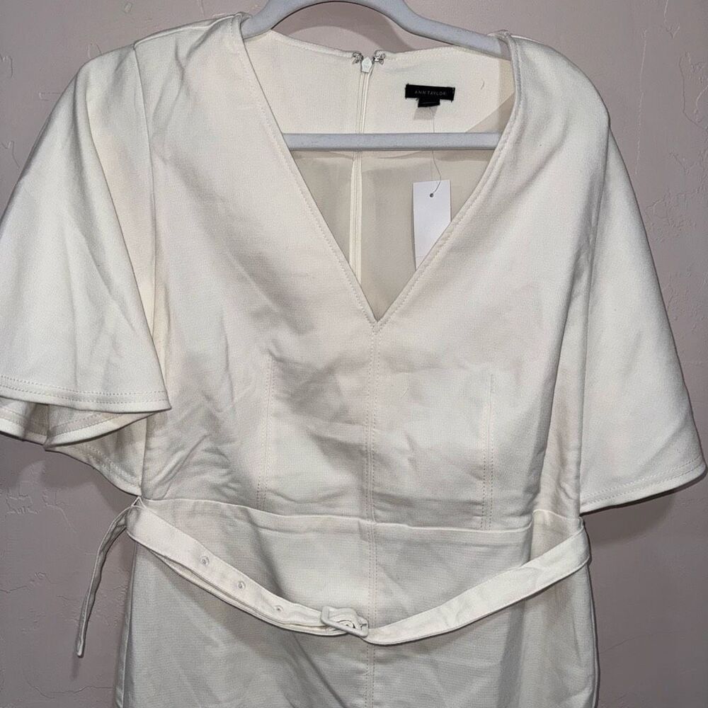 New Ann Taylor Flutter Sleeve Belted Sheath Dress - Picture 2 of 7